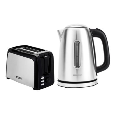 GEEPAS 2 Slice Bread Toaster & 1.7L Illuminating Electric Kettle Combo Set | 750W Toaster, 7 Level Browning Control, Defrost, Reheat & Cancel Function | 2200W Stainless Steel Cordless Jug Kettle