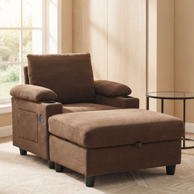 58" Mid Century Modern Lounge Chair with Ottoman, 160° Adjustable Reading Chair