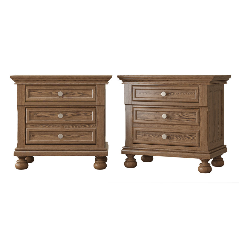 26'' W Classic Solid Wood 2-Drawer Nightstand with Roman Column Legs,Minimal Assembly Needed,Light Brown