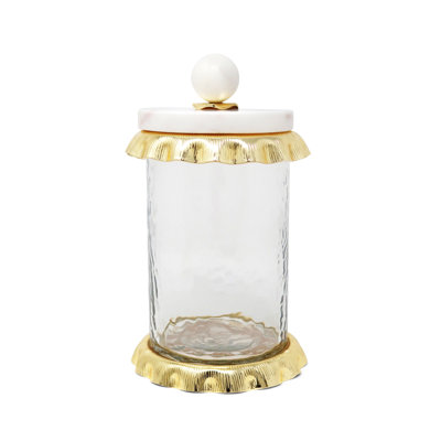 Pot en verre martelé avec volants doublés et couvercle en marbre