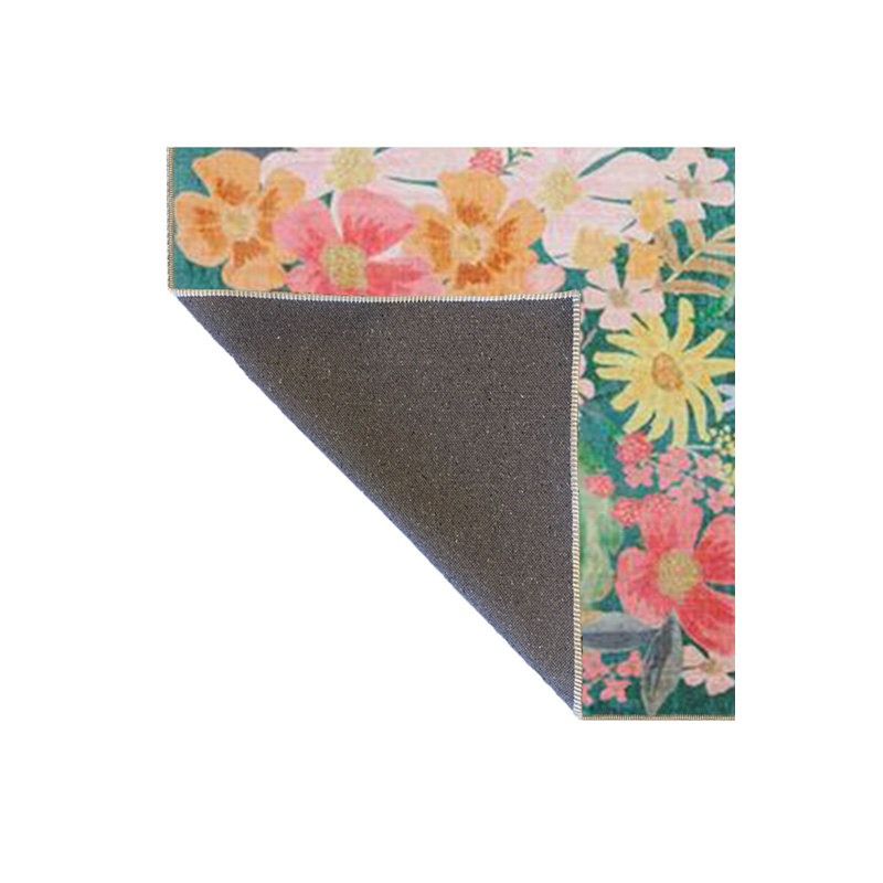 Tapis lavable décoratif moderne à motif floral turquoise, Sous-tapis rectangulaire 4 pi 7 po x 6 pi 7 po inc