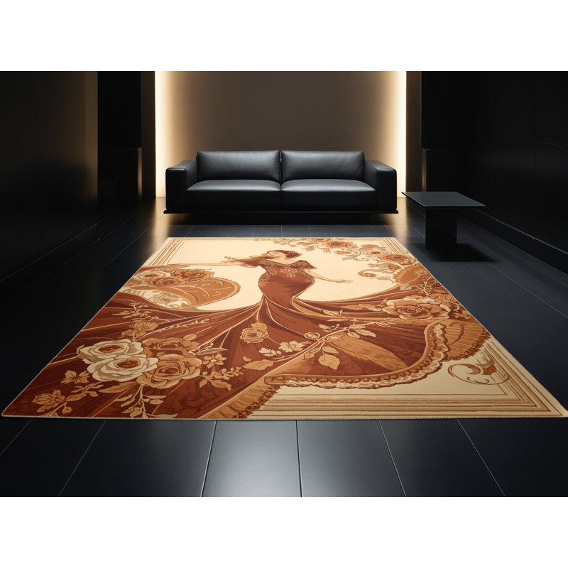 Tapis floral doux et moelleux à motif floral brun et beige Jamarcus, 4 x 2