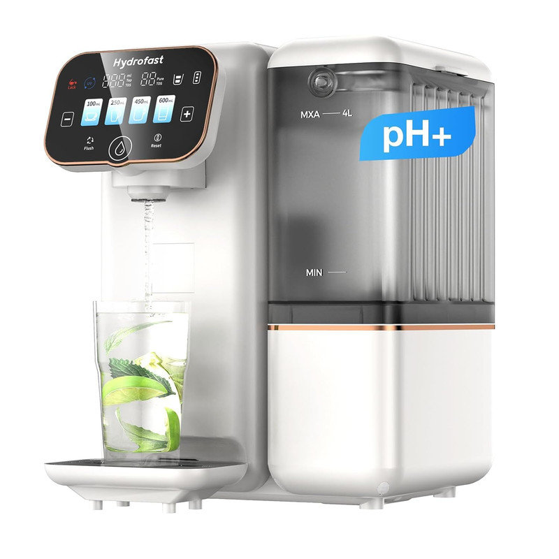 Filtration à 6 étapes pour purificateur d'eau de comptoir avec stérilisation et reminéralisation aux rayons UV sans installation, purificateur d'eau de comptoir à écran tactile Smart TDS sans installation, distribution d'eau quantifiée pour véhicule personnel