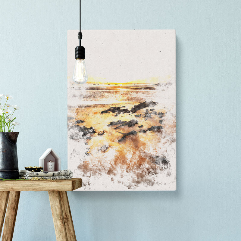 Sunrise At Tenby Beach In Wales - Wrapped Canvas Painting, 91cm H x 60cm W x 4cm D