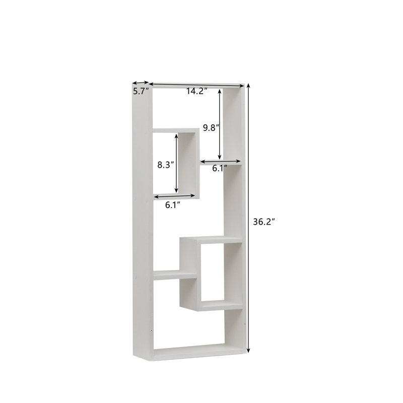 Bookshelf, Freestanding Wood Open Bookcase with 5 Cubes, with 2 keyhole hangers, Office Décor Rectangular Storage Shelf
