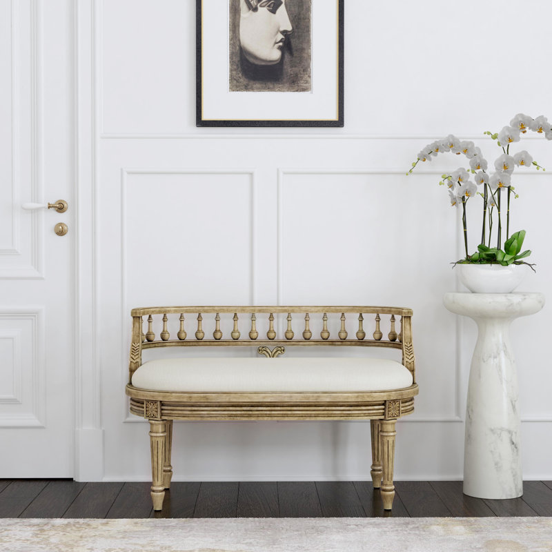 Hathaway 37" Upholstered Bench, Antique Beige