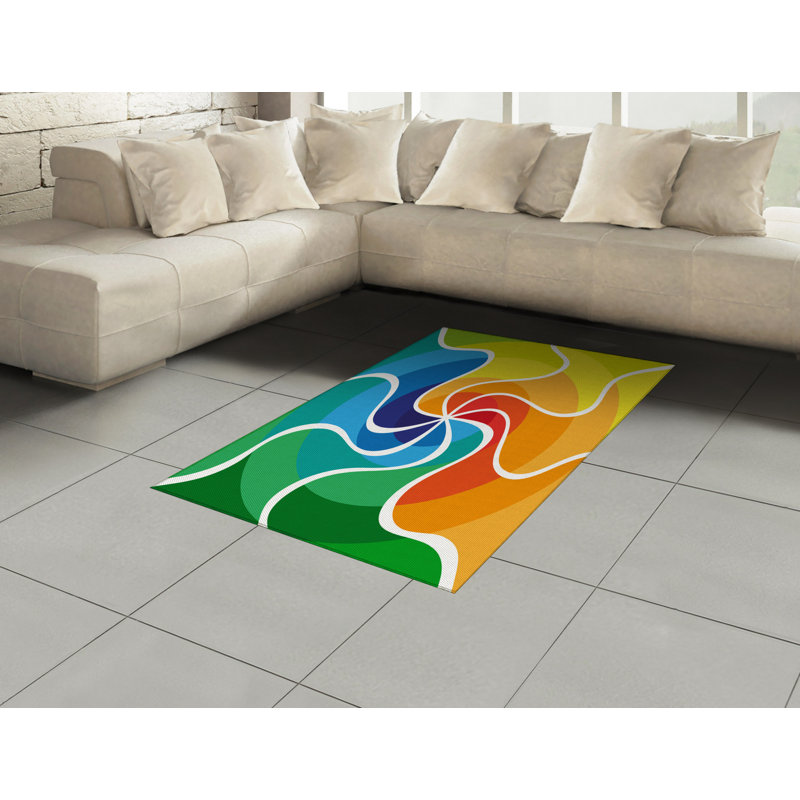Psychedelic High Density Long Fiber Poly Threads Decorative Area Rug Carpet, Rectangle 4' x 5'8"