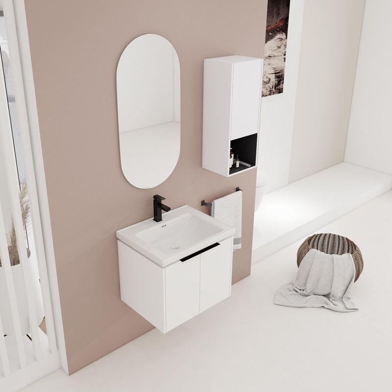 Meuble-lavabo mural avec lavabo en céramique