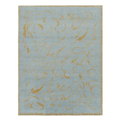 Rug & Kilim’S French Art Deco Style Rug In Blue With Gold Geometric Patterns