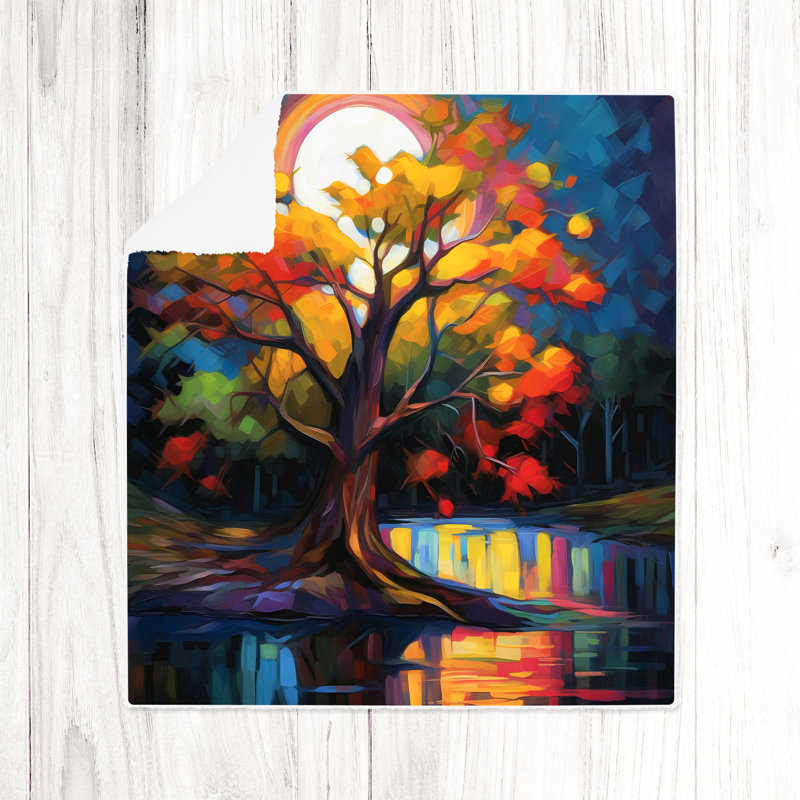 Throw Blanket, 51" W x 60" L, Floral/Abstract, Orange/Blue/Brown