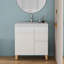Ensemble de meuble-lavabo moderne 31,5 po avec lavabo, armoire avec 1 porte et 2 tiroirs, système de cloisonnement doux, conception sans poignée, pieds en bois massif naturel, facile à assembler, blanc brillant-1309553141