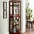 72"H Corner Cabinet With Lights, Mirrored, 6 Adjustable Shelves, Look, Cherry Shelf Curio-220103030