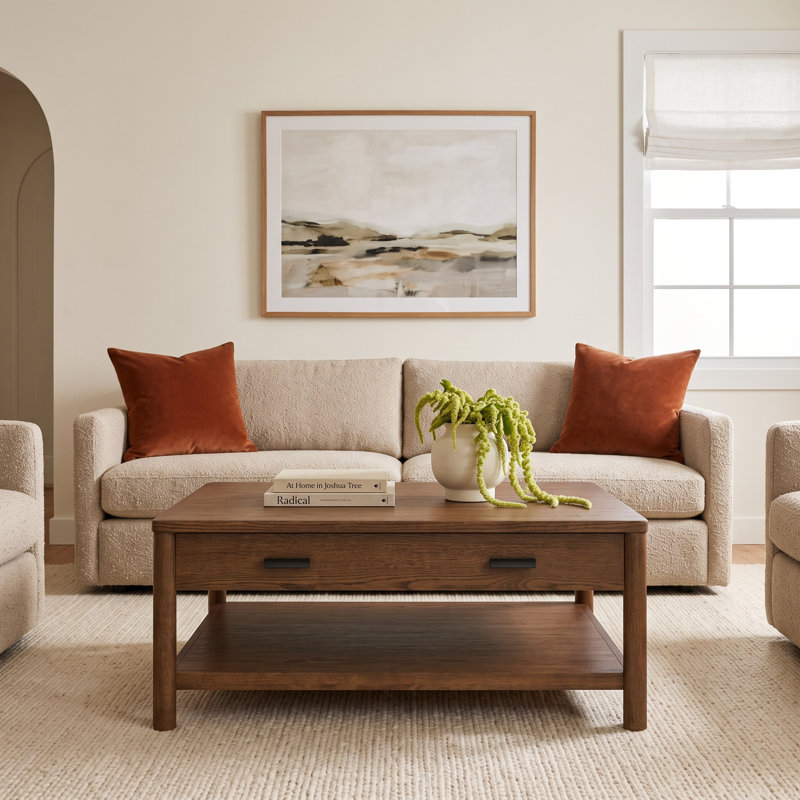 Kaplan Wood 1 Drawer Coffee Table, Medium Oak