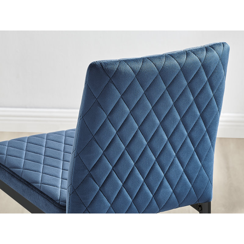 Kenesaw Luxury Breakfast Bar Stool in Quilted Design Velvet Leg - Modern Chic Kitchen, Navy, Black