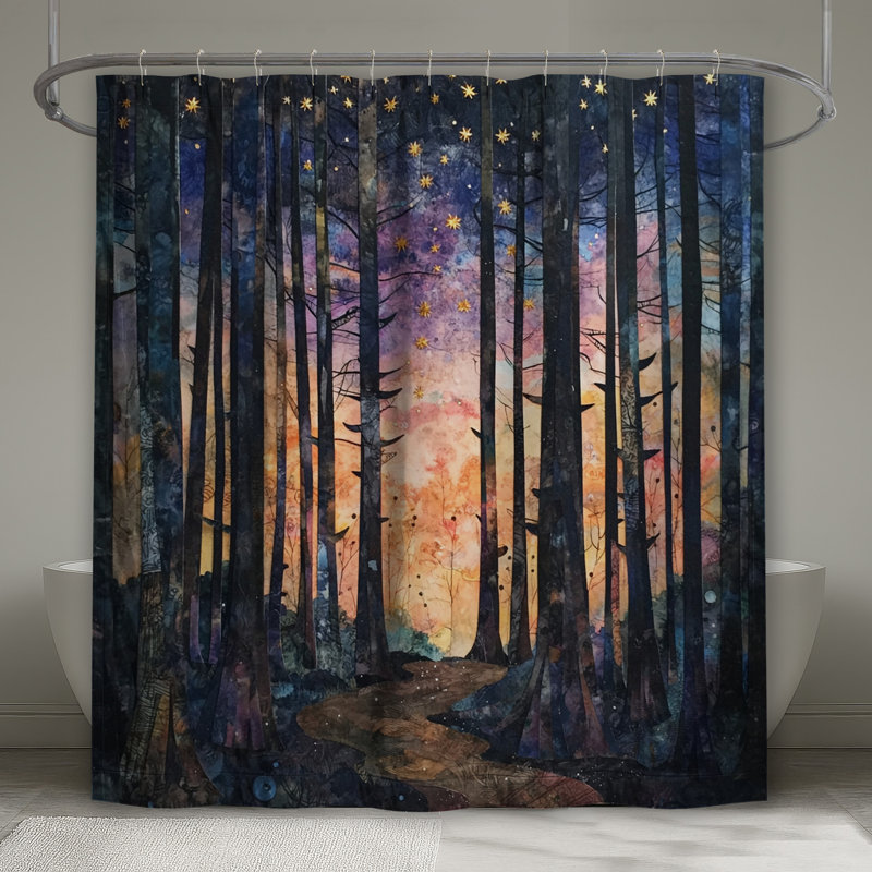 Forest Path Stars Shower Curtains Extra Long, 70in W x 93in H