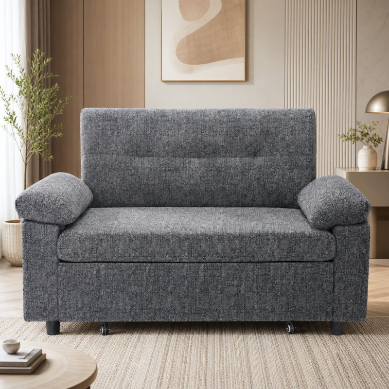 Canapé-lit de 50 po, tissu en chenille, dossier réglable à 90 ° et 180 °, lit escamotable, accoudoir amovible avec rangement, ports de chargement USB et Type-C