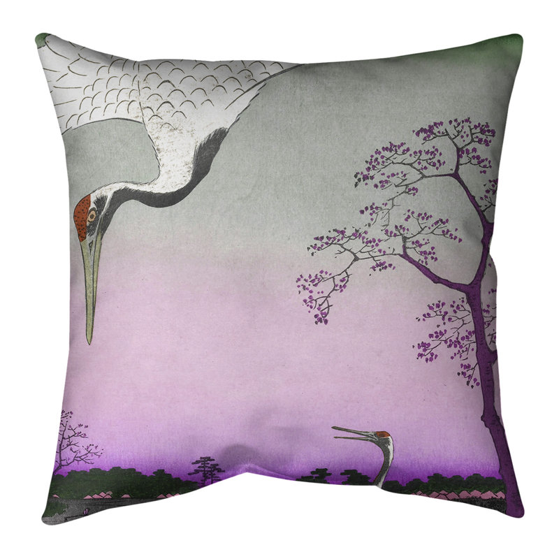 Grue japonaise Utagawa Hiroshige, 26 po x 26 po, Housse de coussin seulement, Rose