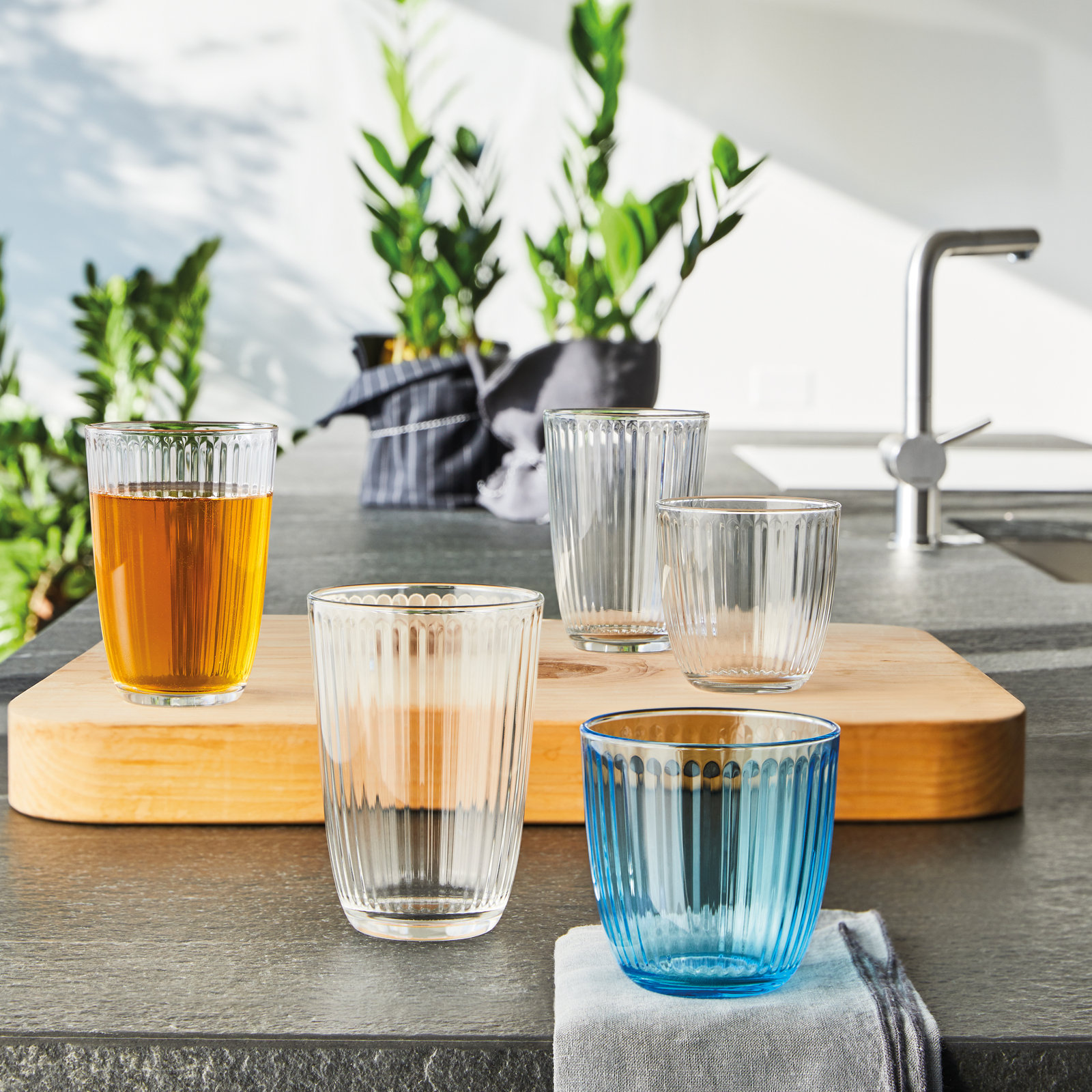Line Water Drinking Glasses, 9.75 oz., Blue