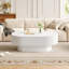 Table basse ovale de style campagnard l 48,4 po avec plateau de table épais de 10,7 po, table de bout cylindrique de style crème moderne, table centrale cannelée minimaliste avec base robuste pour le salon, assemblage facile, blanc-134895237