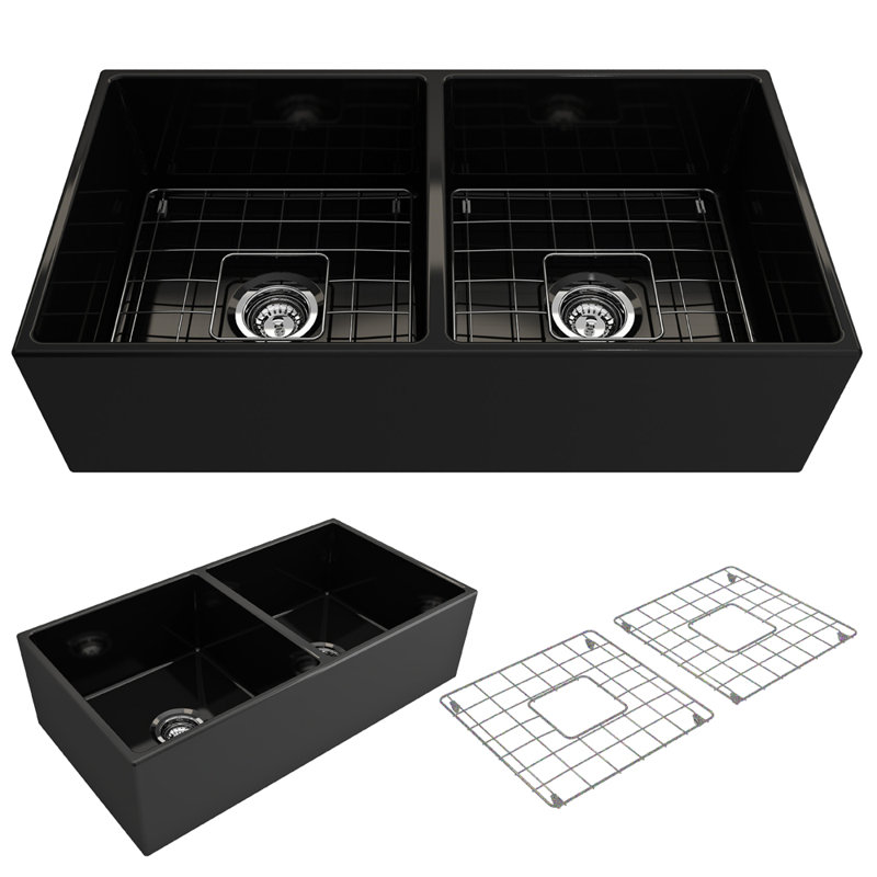 36'' L Double Basin Kitchen Sink, Matte Black