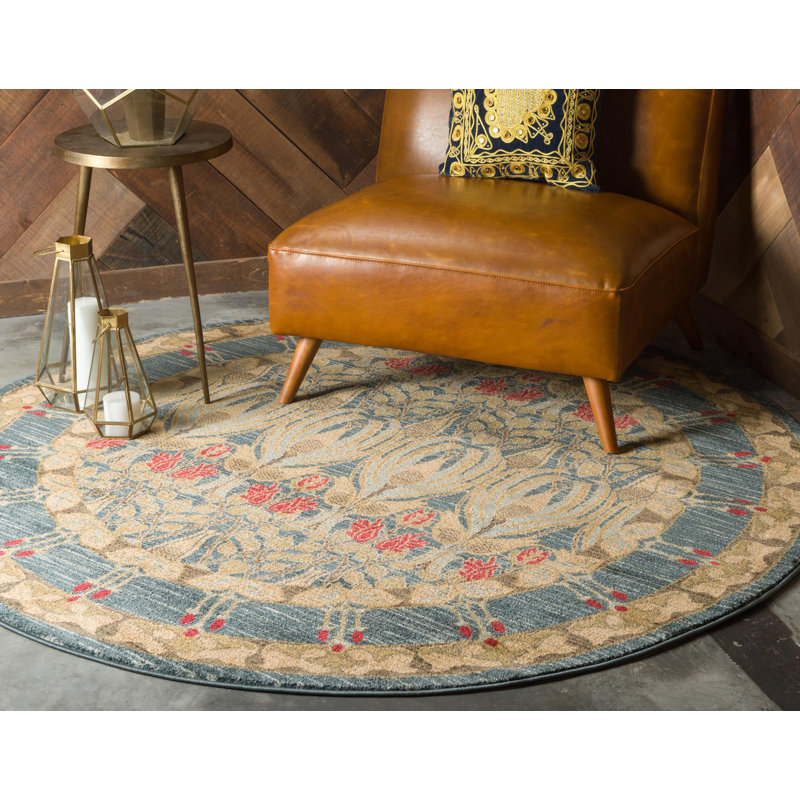 Tapis contemporain de couleur denim Stirling, Rond 4 pi 1 po