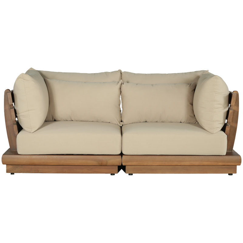 Ivry Water Resistant Fabric Upholstered Outdoor Patio Modular Loveseat, Tan