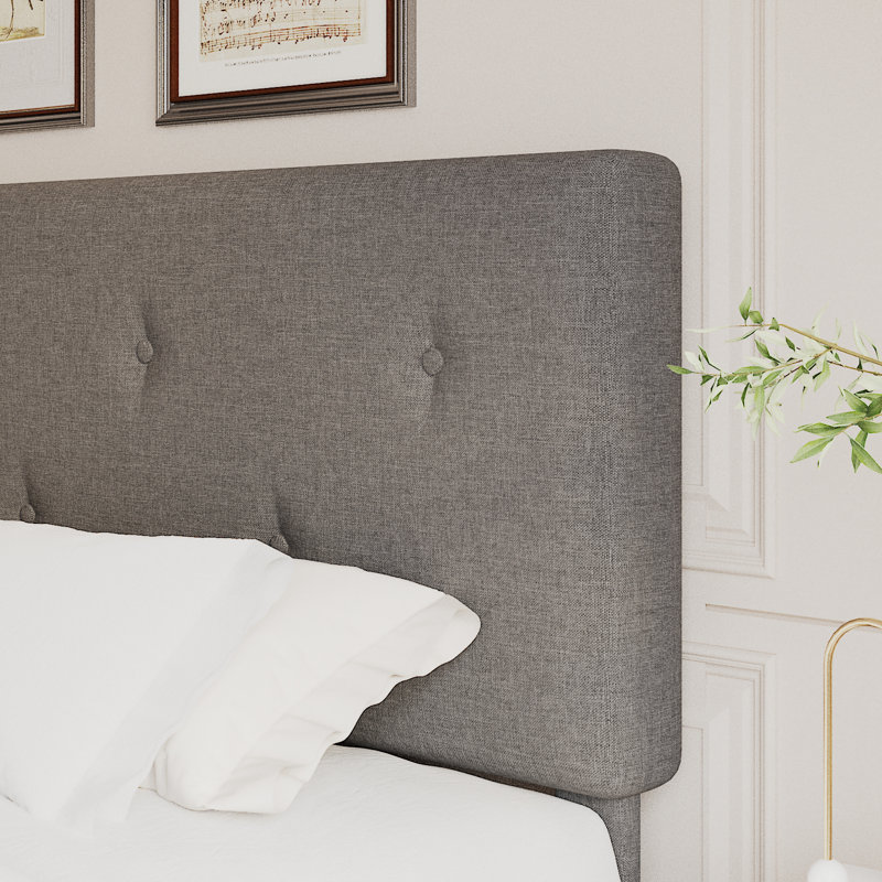 Base de lit pleine grandeur en lin, structure de lit plateforme tapissier avec tête de lit réglable, support de lattes en bois, aucun sommier requis, assemblage facile, gris