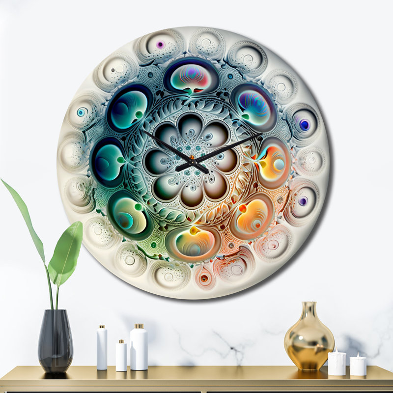 Horloge murale moderne à motif géométrique doux Cymatics Mandala II, Très grand
