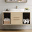 Meuble-lavabo mural de luxe de 100 cm (39,3 po) avec lavabo ovale en céramique, comptoir en bois massif multicouche et fixation stable. Style moderne avec tablette ouverte.