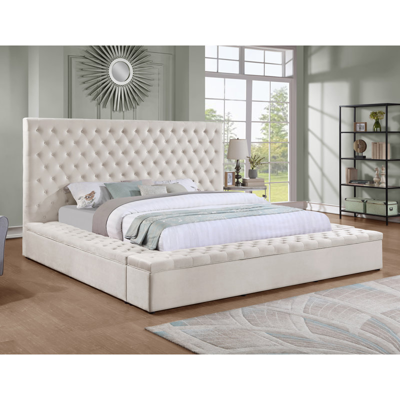 Richmond Upholstered Panel Storage Bed , King, Cream