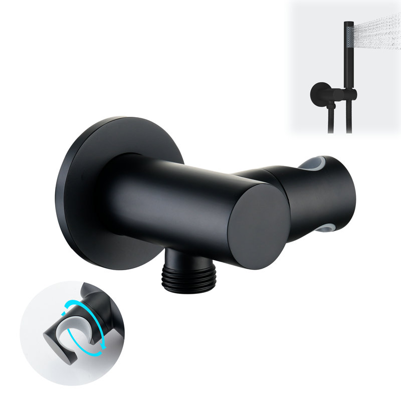 Support de douche mural rond en laiton, support de douche à main réglable avec couvercle décoratif, Noir mat