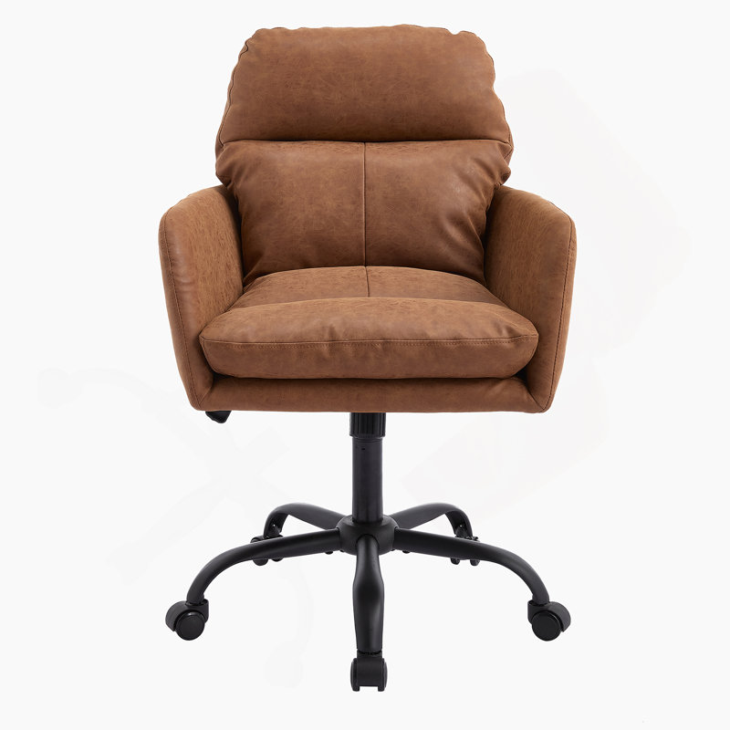 Cuir artificiel, similicuir, base noire, hauteur réglable, convient au bureau, à la chambre à coucher, à la coiffeuse et à d'autres environnements. Une chaise de bureau. Brun