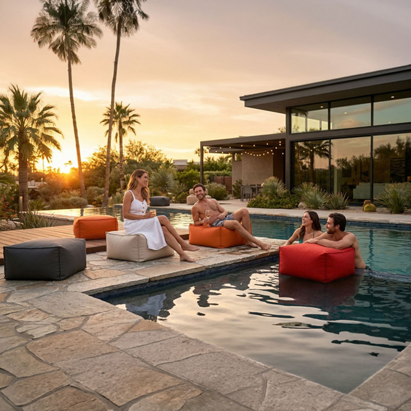 Chamonix Indoor/Outdoor Beanbag Pouf/Ottoman, Navy