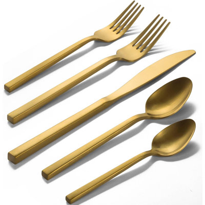 Ensemble de couverts 20 pièces pour 4, couverts en acier inoxydable avec poignée carrée, argenterie forgée au lave-vaisselle pour la maison et le restaurant