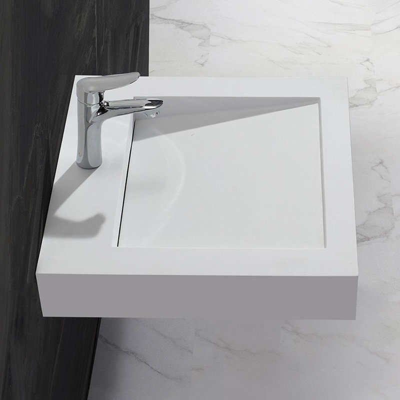 ADM Bathroom 17.6'' Resin Square Bathroom Sink, Matte/White