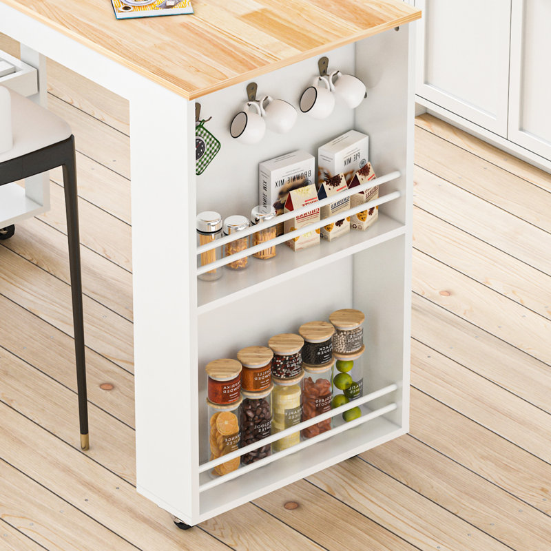 81.5'' Kitchen Island With Extendable Dining Table For 4-6 Person,kitchen Island With Storage 2 Drawers 2 Side Open Shelves,two-tone Table With Double-sized Storage