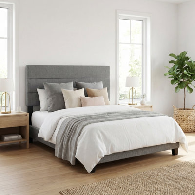 Boyd Sleep Ravenna Linen Platform Bed | Adjustable Headboard | Low-Profile Foundation Compatible | Modern Channel Design | 700 lb Capacity