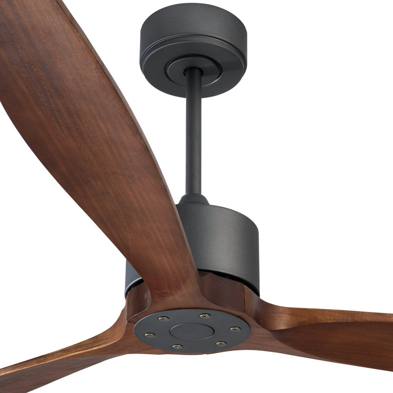 Modern Walnut Solid Wood 3-Blade Ceiling Fan With 6-Speed Control And High Airflow For Open Spaces
