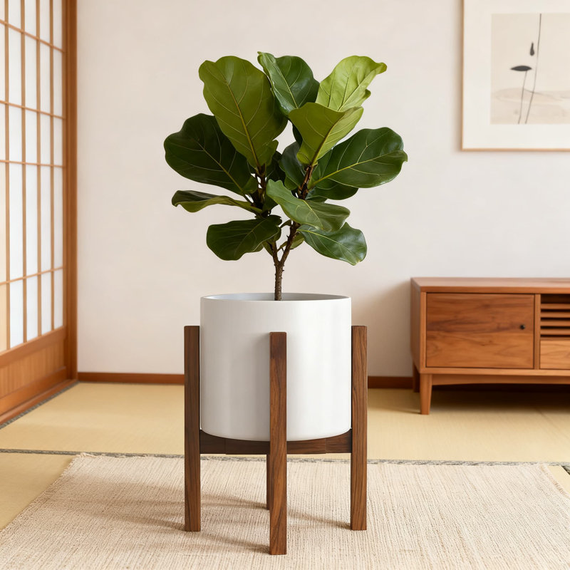 Support à plante Mid-Century moderne fabriqué à la main en bois d'acacia massif pour pots de 8 à 12 pouces à l'intérieur et à l'extérieur