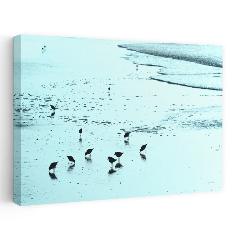 «Blue Sandpipers», oiseau abstrait, paysage côtier, art, H 16 po x l 24 po