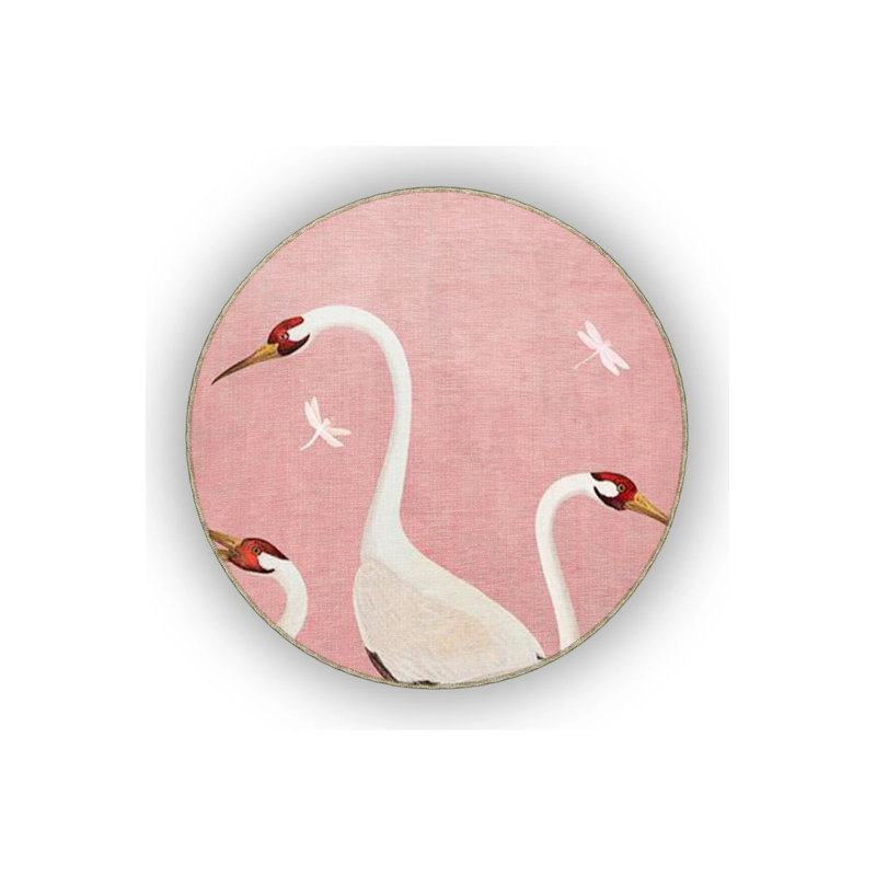 Powder Pink Themed Abstract Stork Patterned Modern Decorative Carpet, Rectangle 2'4" x 4'
