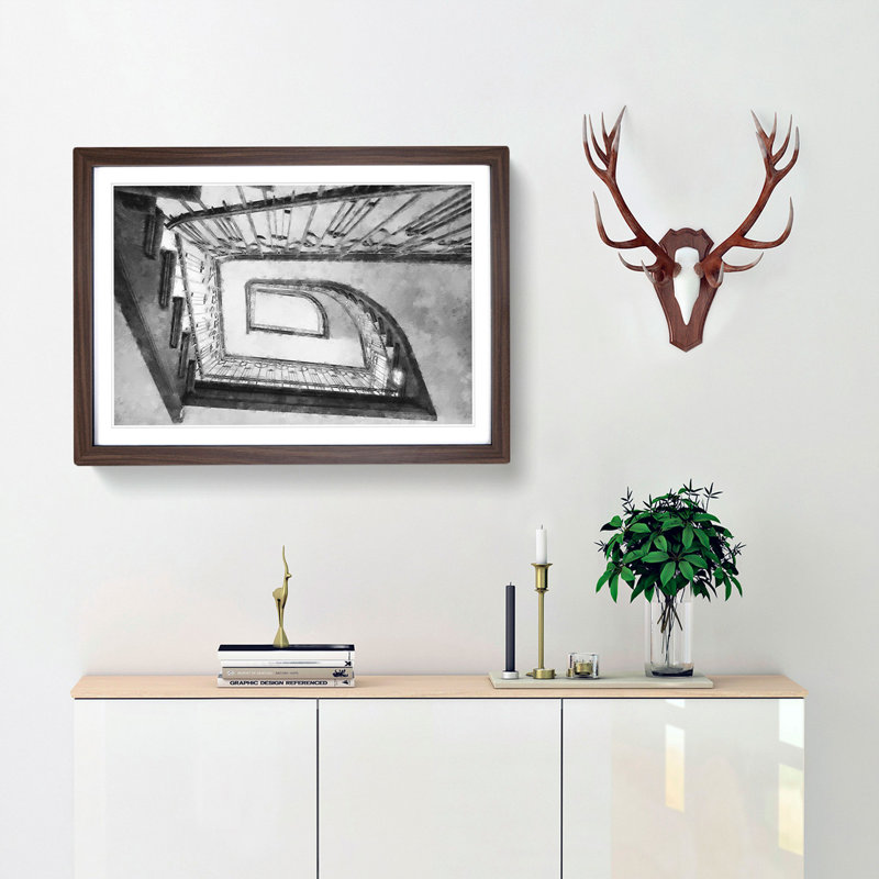 Rectangular Staircase - Framed Print, Walnut Framed, 24cm H x 33cm W x 2cm D