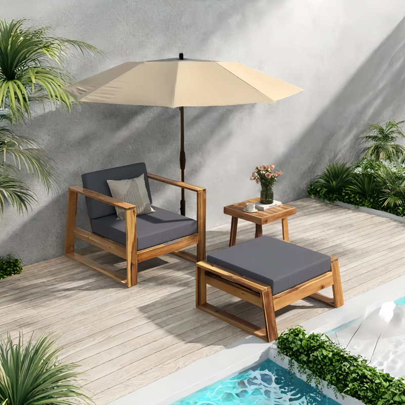 Outdoor Solid Wood Lounge Chair Set, Gray