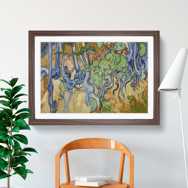 Tree Roots by Vincent Van Gogh - Picture Frame Painting, 36cm H x 48cm W x 2cm D, Walnut