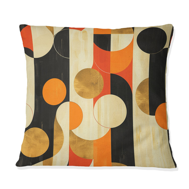 Coussin décoratif orange géométrique rétro orange, H 16 po x l 16 po