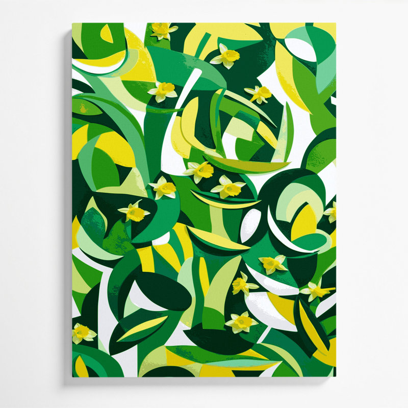 Abstrait, formes 56, art mural sur toile verte, H 14 po x l 11 po