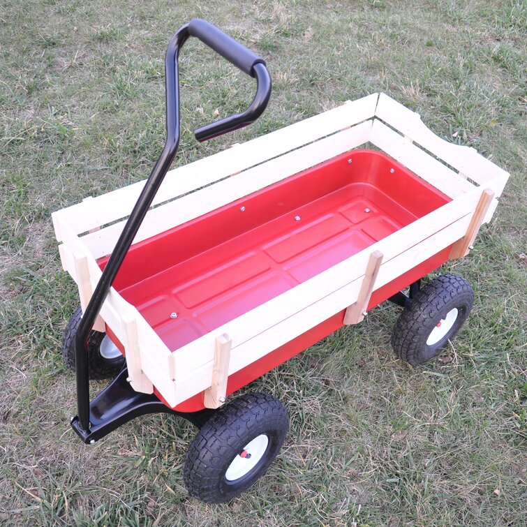 iYofe All Terrain Cargo Wagon Wood Railing Kids Children Garden Air Tires  Outdoor Cart
