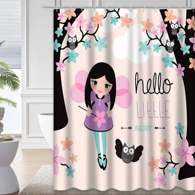 Hello Little Fairy Owls Fantasy Kids Shower Curtain with 12 Hooks