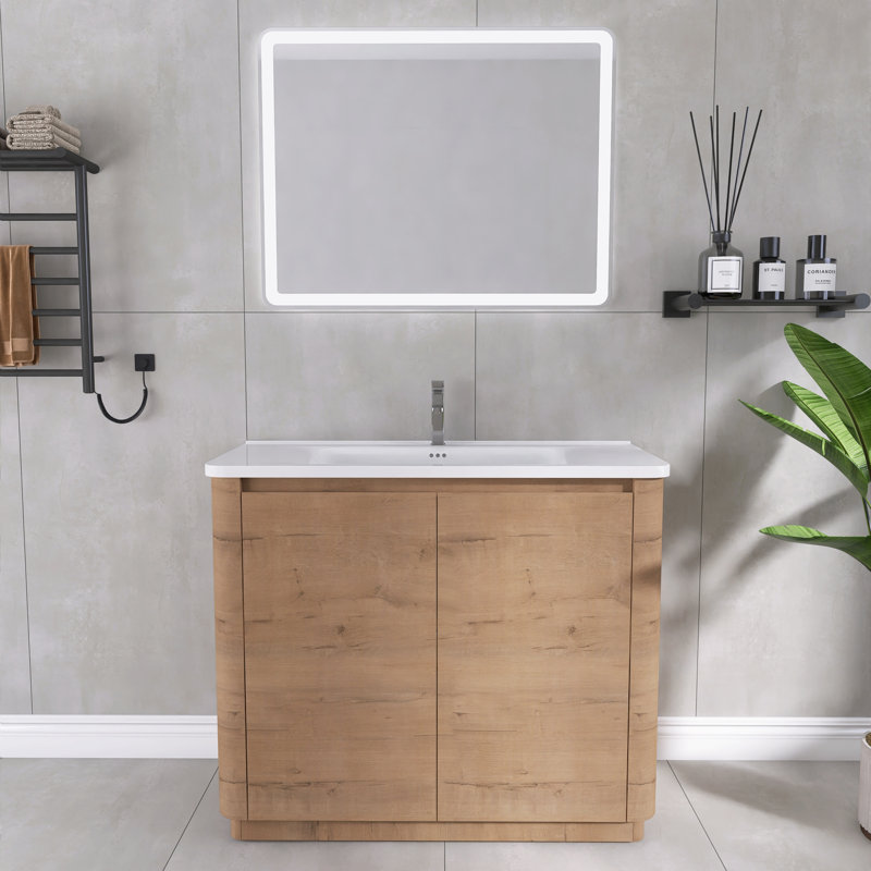 Ensemble de meuble-lavabo simple 40 po avec comptoir en céramique Addisin, 40", Imitation chêne