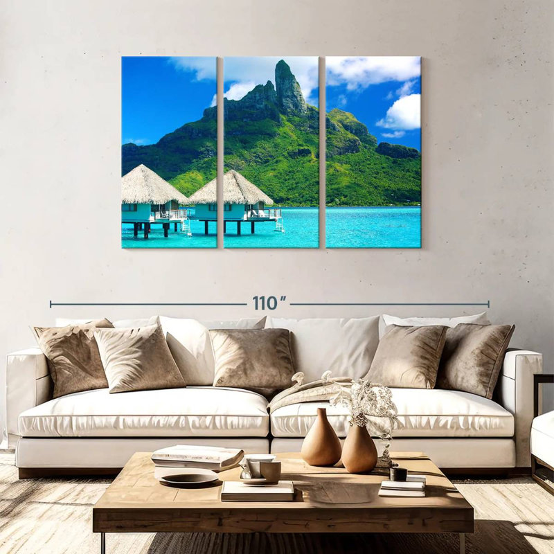 Scène de plage Gillard Tahiti, H 48 po x l 74 po